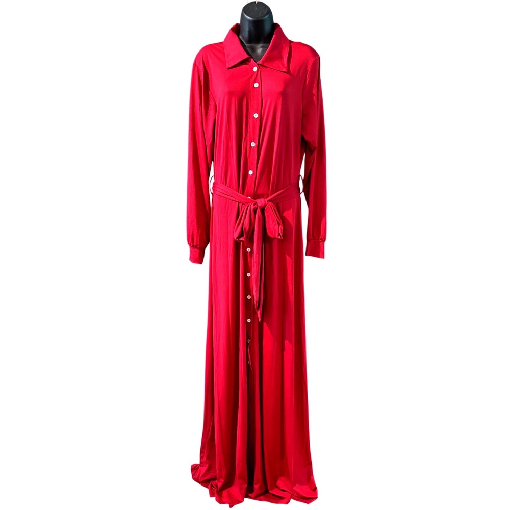 Unbranded Red Maxi Shirt Dress Long Sleeve Button Front Whimsigoth Romantic XL